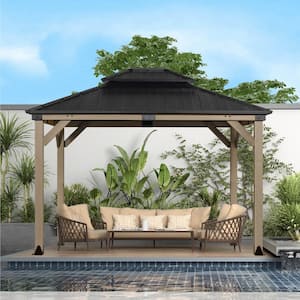 12 ft. x 10 ft. Light Gray Cedar Wood Frame Gazebo with 2-Tier Galvanized Metal Roof