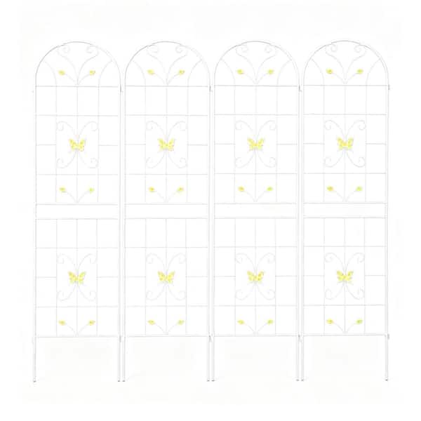 Butterfly 86.7 in. Metal Panel Trellis, Cream White Garden Screen Trellis(4-Pack)