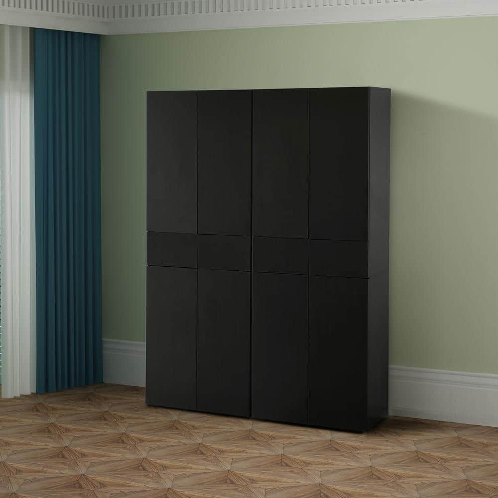 Black Wood 66" Kitchen Pantry Cabinet with Adjustable Shelves and Drawer