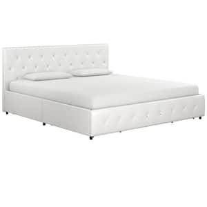 Dean White Faux Leather Upholstered King Bed with Storage