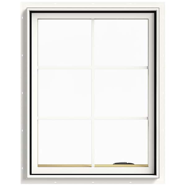 JELD-WEN 28 in. x 36 in. W-2500 Series White Painted Clad Wood Right-Handed Casement Window with Colonial Grids/Grilles