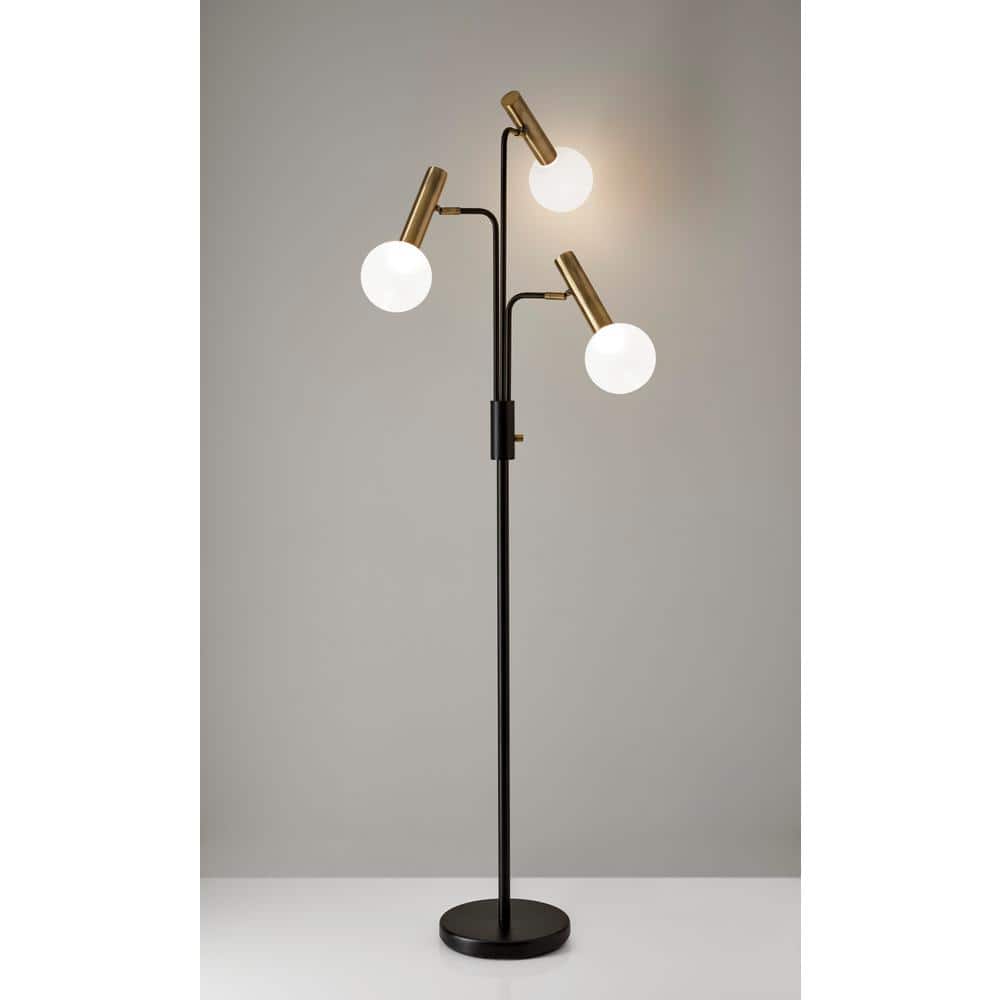 Sinclair Adjustable Multi-Head 70'' LED Floor Lamp in Black and Antique Brass