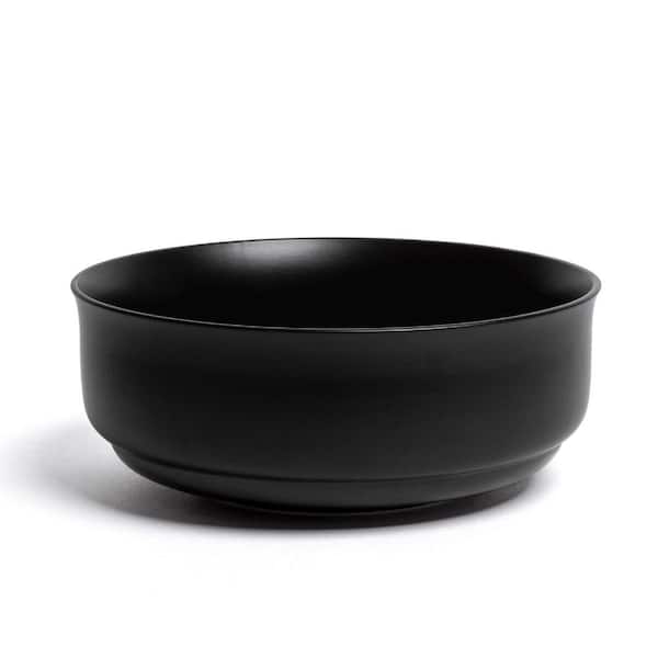 Rimmed 10 in. 102.4 fl. oz. Semi-Matte Black Hand-Finished Stoneware Serving Bowl