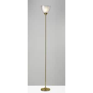 72 in. Gold Shiny Gold Finish Metal Torchiere Floor Lamp with Frosted Inner Shade