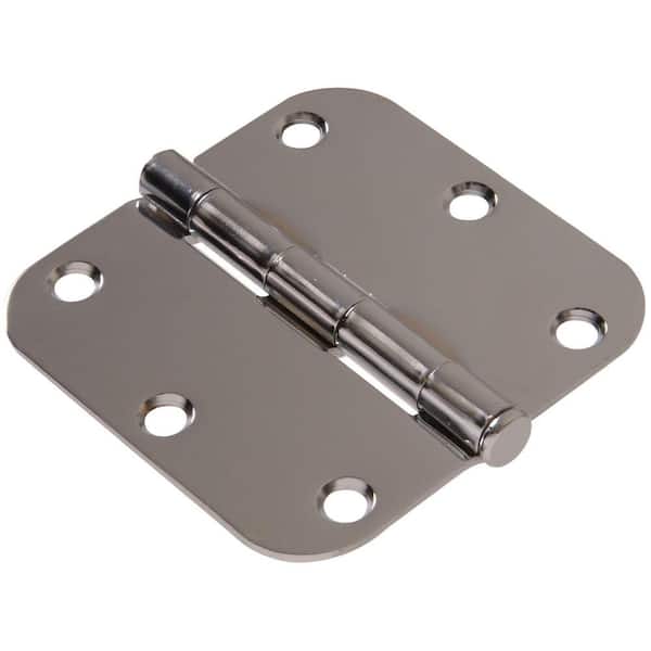Hardware Essentials 3-1/2 in. Chrome Residential Door Hinge with 5/8 in. Round Corner Removable Pin Full Mortise (5-Pack)