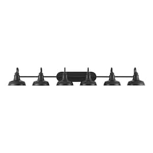 Elmcroft 58.5 in. 6-Light Matte Black Farmhouse Vanity with Metal Shades