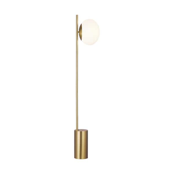 Generation Lighting Lune Burnished Brass Floor Lamp with Milk White Glass Bowl Shade