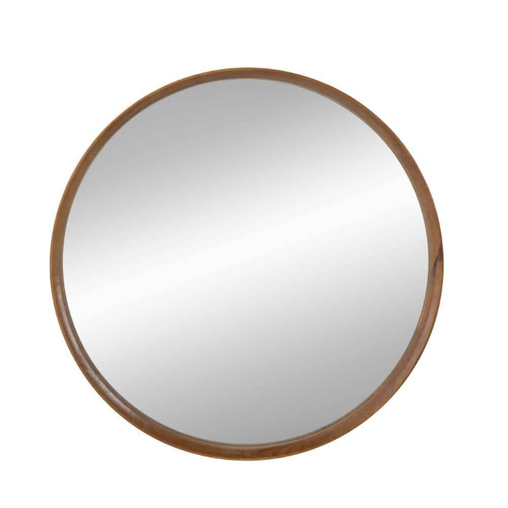 Benjara 39.5 in. x 3 in. Round Wooden Frame Brown Wall Mirror BM286302 ...