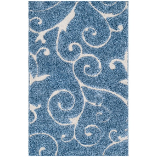 SAFAVIEH Florida Shag Light Blue/Cream Doormat 3 ft. x 5 ft. Floral Area Rug