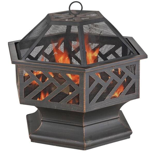 Endless Summer 24.8 in. W X 24 in. D Oil Rubbed Bronze Finish Hexagon Wood Burning Fire pit with Decorative Cutouts