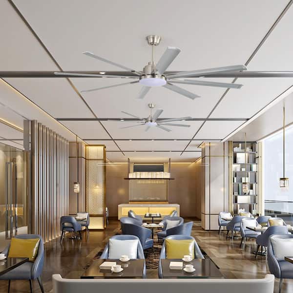 84 in. Indoor/Outdoor Silver Smart Industrial Ceiling Fan with LED Light and Remote App Control