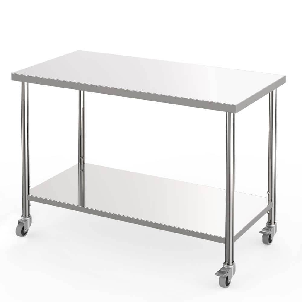 2-Tier Stainless Steel Commercial Prep Table Adjustable Undershelf, Durable Work Table 48x24x35 in With casters price history on PriceWatchPro