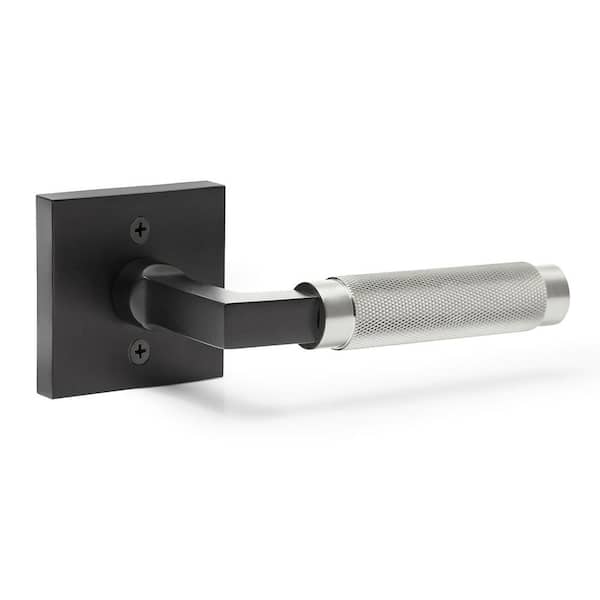 New York Solid Brass Matte Black and Satin Silver Single Dummy Door Lever Knurled Handle with Square Rose