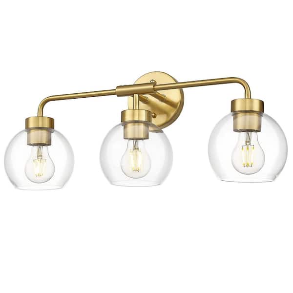 JAZAVA 23 in. 3 Light Brushed Gold Vanity Light with Clear Glass Shade