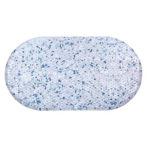 Blue Stone Mint Home 15 in. x 27 in. Non Skid Oval Bubble Bath Mat in Blue
