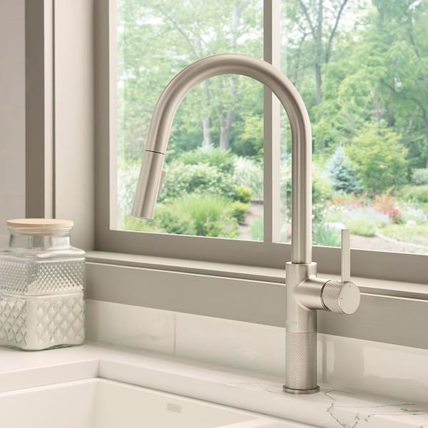 Isola Brushed Nickel Stainless 17.75 in. H Single Handle Pull Down Sprayer Kitchen Faucet with 360° Spout Swivel