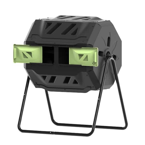 43 Gal. Dual Compartment Outdoor Tumbling Rotating Compost Bin with Green Door for Efficient Composting