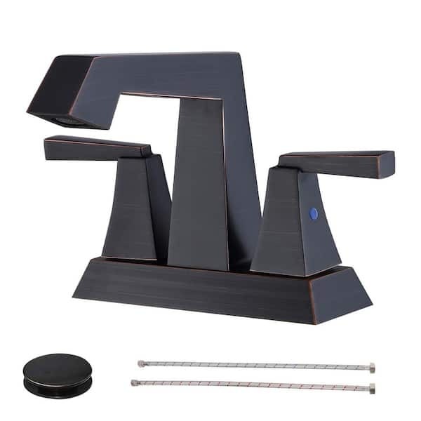 Abdera 4 in. Centerset 2-Handle 3 Hole Bathroom Faucet with Pop Up Drain and Supply Lines in Oil Rubbed Bronze