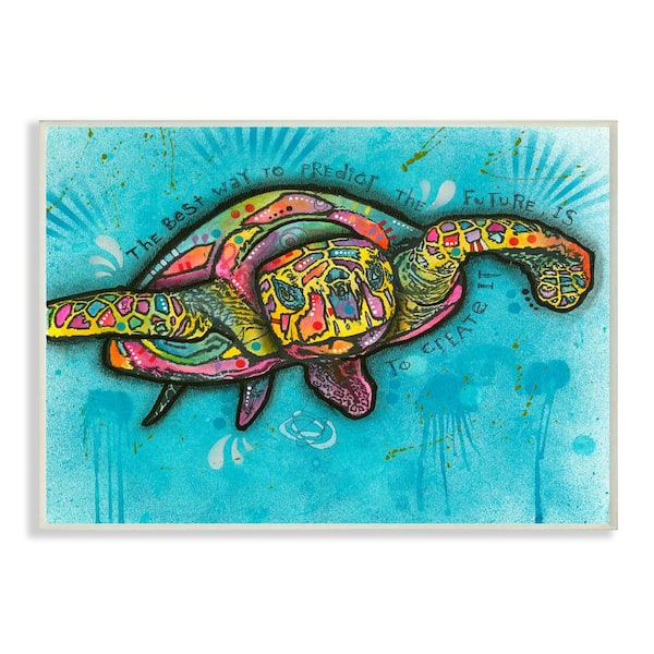 Stupell Industries 10 in. x 15 in. "Predict and Create Surreal Rainbow Paint Splatter Turtle" by Dean Russo Wood Wall Art