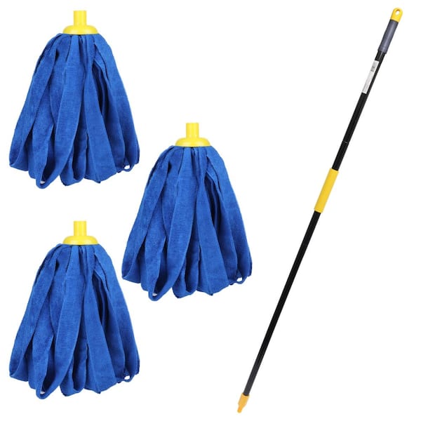 3-Pack Screw On Microfiber Mop Cloth Heads with 61 in. Threaded Extendable Handle Kit, Commercial & Household Cleaning
