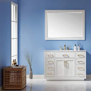 Ivy 48 in. Single Bathroom Vanity Set in White and Carrara White Marble Countertop with Mirror