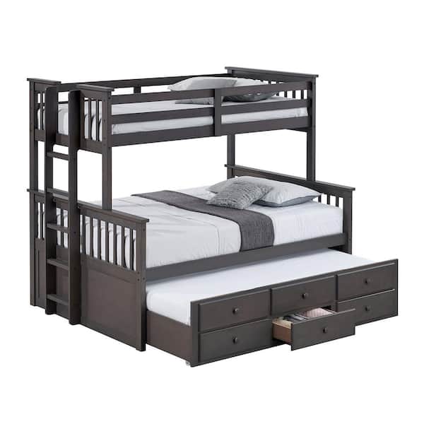 Seafrost Gray Twin Over Full Bunk Bed with Trundle and 3-Drawers
