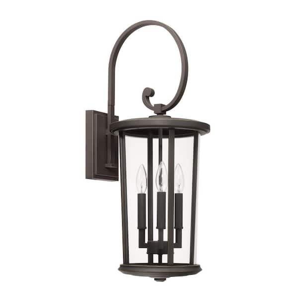 Howell 10 in. W x 26 in. H 3-Light Clear Glass Outdoor Wall Lantern in Oiled Bronze