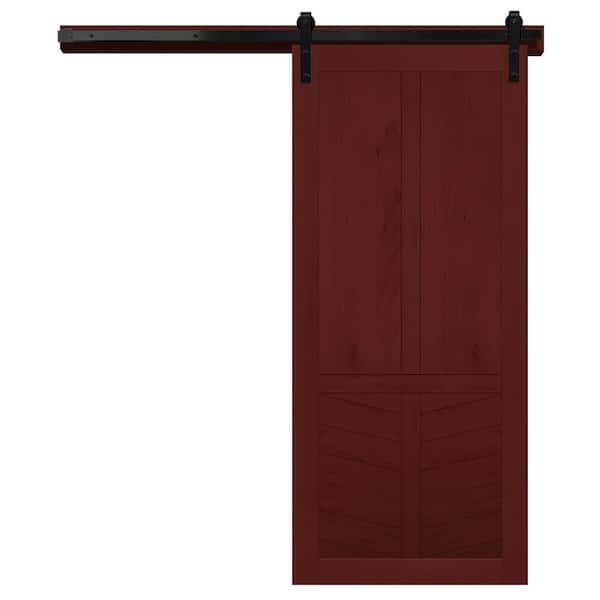 VeryCustom 42 in. x 84 in. The Robinhood Red Wood Wood Sliding Barn Door with Hardware Kit in Black