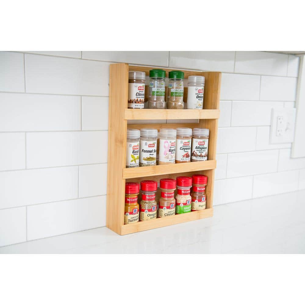 Bamboo 3-Tier Spice Rack with Ring Hangers