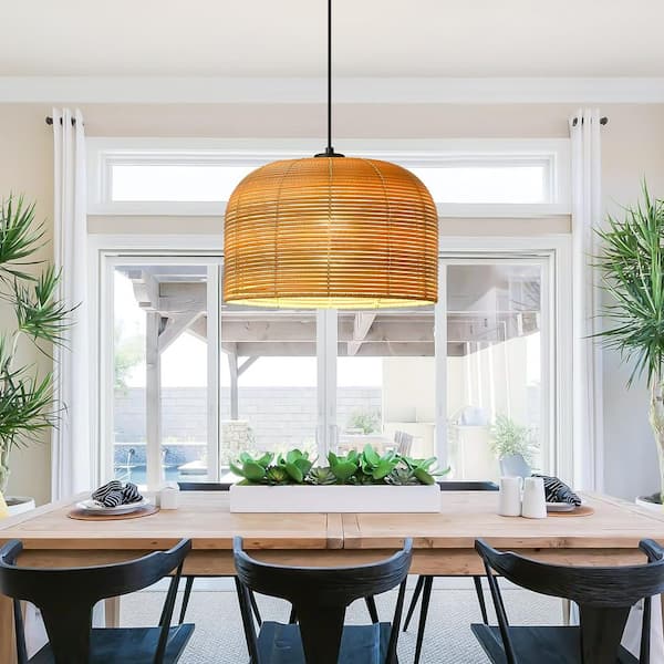 ZSMIHDOH 1-Light Boho Natural Rattan Dome Pendant for Kitchen Island Dining Room Living Room