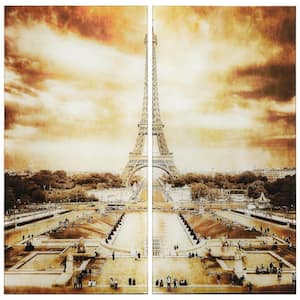 Eiffel Tower Frameless Free Floating Tempered Glass Panel Graphic Scenic Spot Wall Art Set of 2, each 72" x 36"
