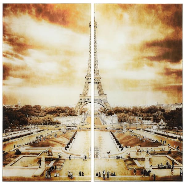 Empire Art Direct Eiffel Tower Frameless Free Floating Tempered Glass Panel Graphic Scenic Spot Wall Art Set of 2, each 72" x 36"