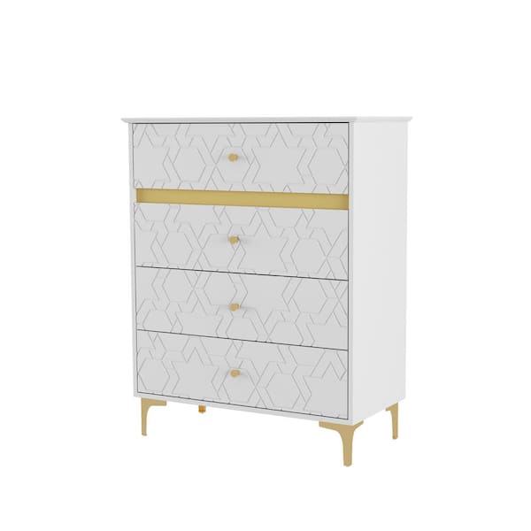 FUFU&GAGA 4-Drawer White Wooden Chest of Drawers, Dresser, Vanity, Storage Cabinet, 39.4 in. H x 31.5 in. W x 15.7 in. D