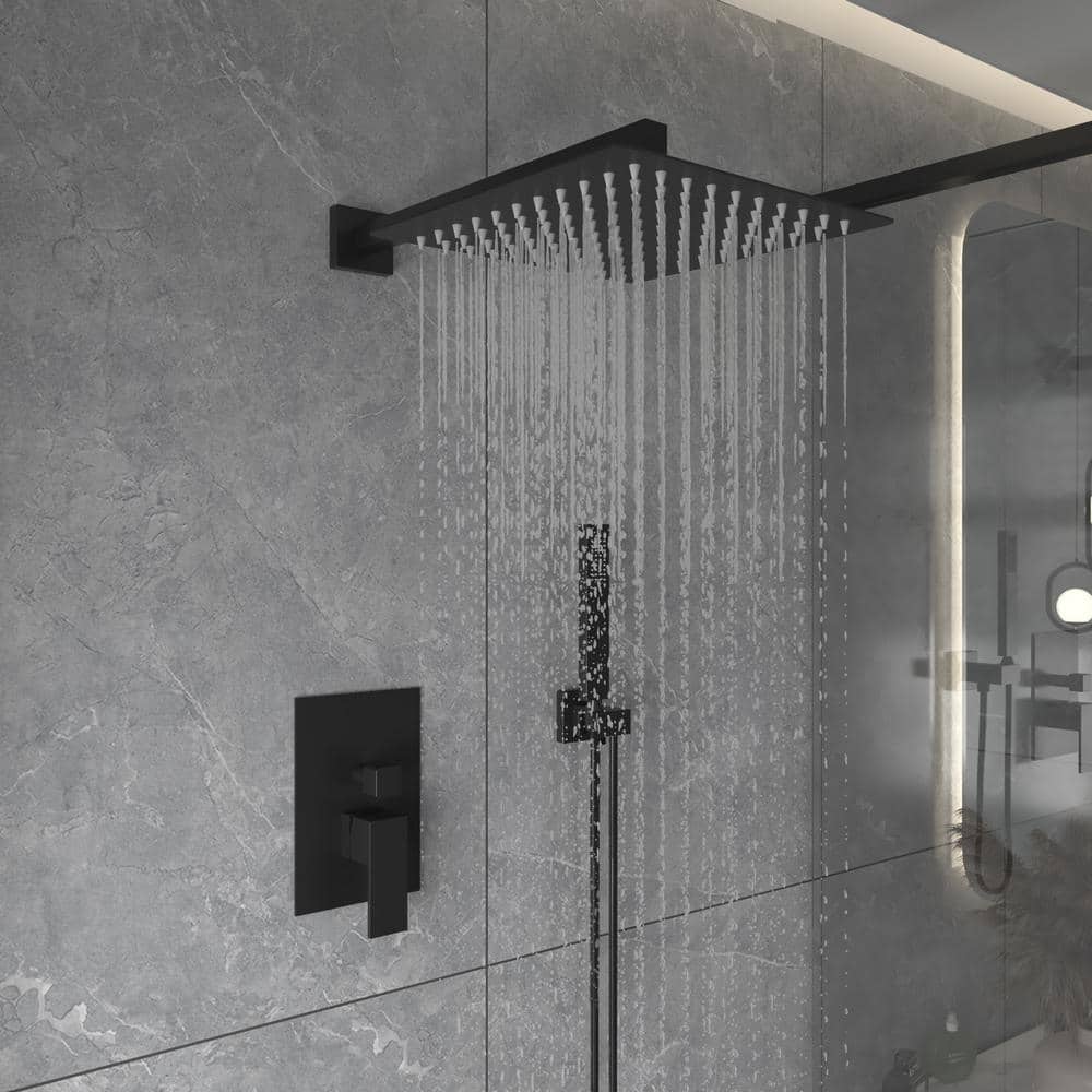10 Inch Matte Black Stainless Steel Square Rain Shower Combo Set