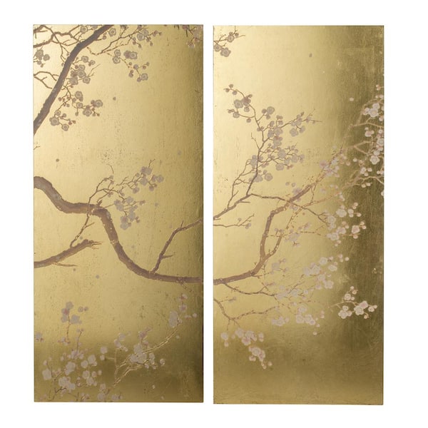 Unbranded Hot Sale 2-Panels Unframed Rectangular Cherry Blossom Wall Decor Art Print 47.2 in. x 21.3 in. for Living Room