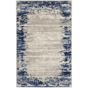 Cyrus Ivory/Navy doormat 3 ft. x 4 ft. Abstract Contemporary Kitchen Area Rug