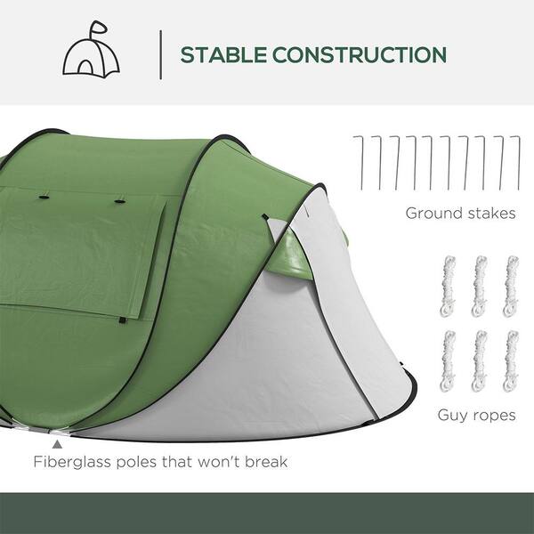 2 Person to 3 Person Waterproof Pop Up Camping Tent with Porch Poles and Carry Bag for Instant Camping in Green