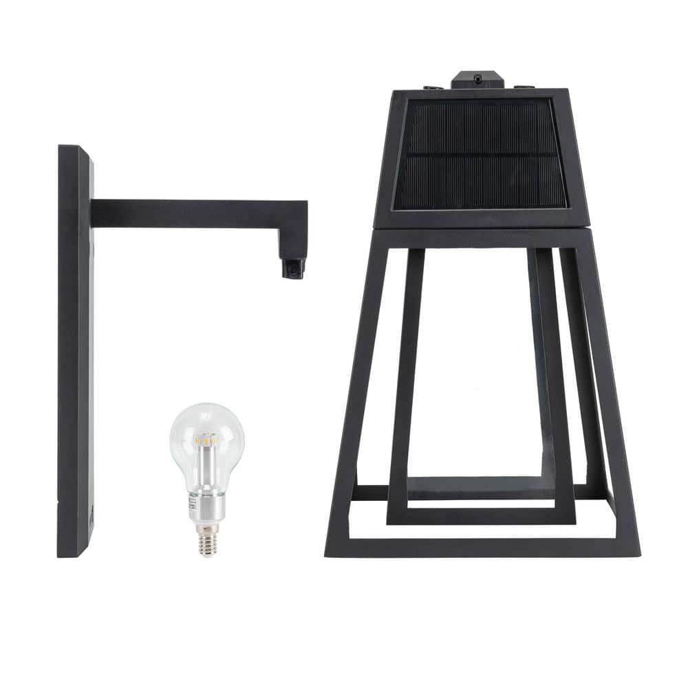 Black Solar Powered Outdoor Lantern with Glass Panels