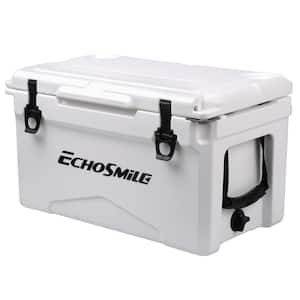 30 qt. Outdoor White Insulated Box Cooler with Stretch Lock, Non-Slip Rubber Mat and 4-Handles