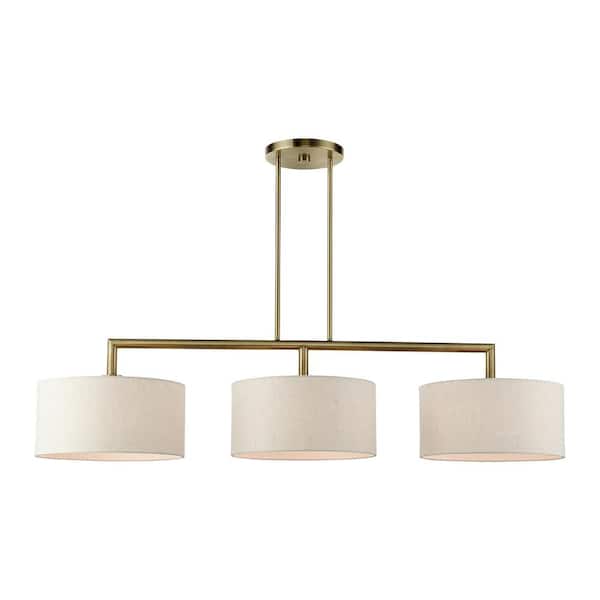 Meridian 3 Light Antique Brass Linear Chandelier