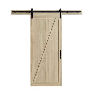 Cornwall 36 in. x 84 in. Textured French Oak Sliding Barn Door with Solid Core and U-Shape Soft Close Hardware Kit