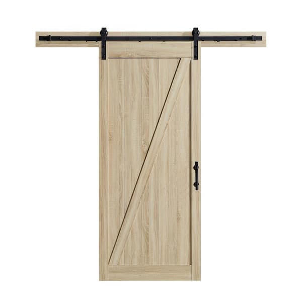 OVE Decors Cornwall 36 in. x 84 in. Textured French Oak Sliding Barn Door with Solid Core and U-Shape Soft Close Hardware Kit
