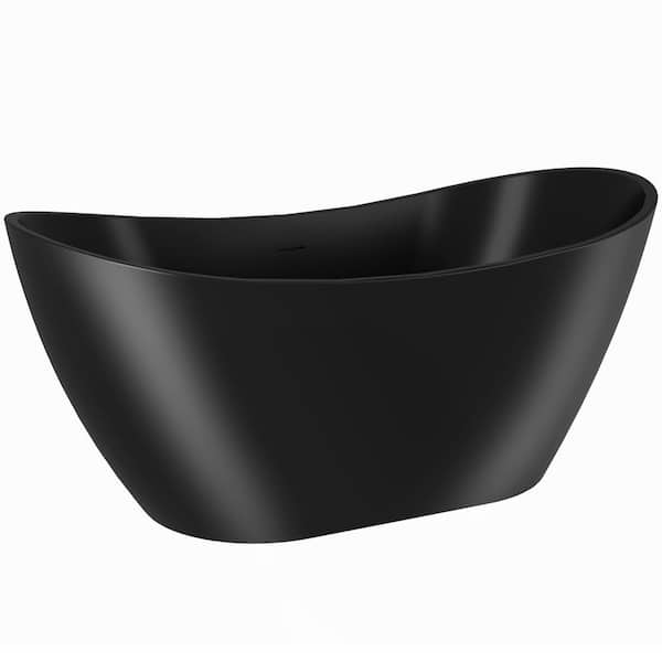 AKDY Freestanding 67 in. Fiberglass Double Slipper Flatbottom Modern Stand Alone Non-Whirlpool Bathtub in Matte Black