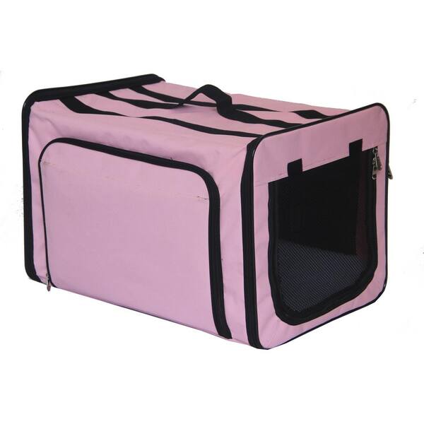 pink plastic dog crate