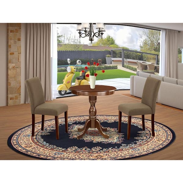 3-Piece Mahogany Finish Solid Wood Top-Upholstered Dining Room Set-Seats 4