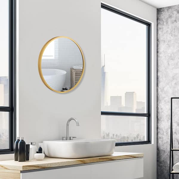 16 in. W x 16 in. H Round Aluminum Alloy Framed Wall Mirror in Golden