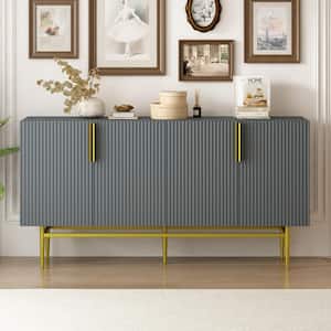Gray Wood 60 in. Minimalist Style Sideboard with Adjustable Shelves