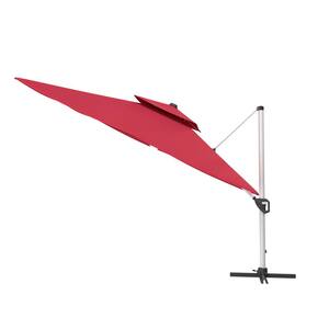 11 ft. Patio Umbrella Outdoor Square Double Top Umbrella in Red with LED Light without Umbrella Base