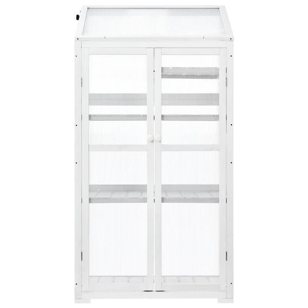 Unbranded 22.4 in. W x 62 in. H White Wood Large Greenhouse Balcony Portable with Wheels and Adjustable Shelves