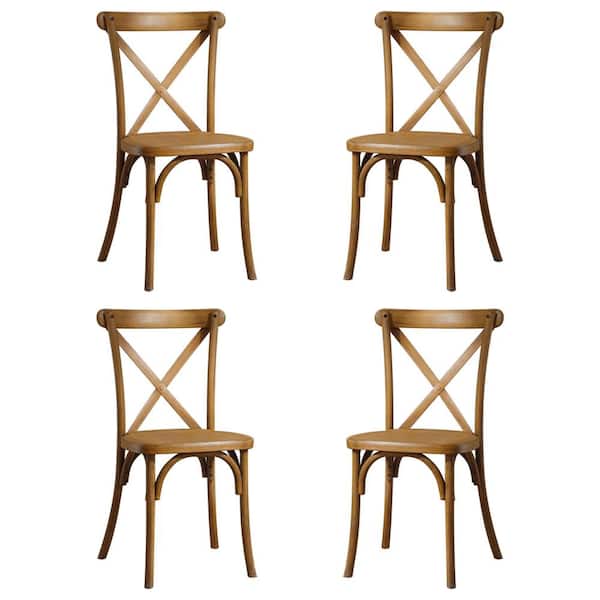 myhomore Rustic Durable Resin Natural Outdoor Dining Chairs with Backrest (Set of 4)